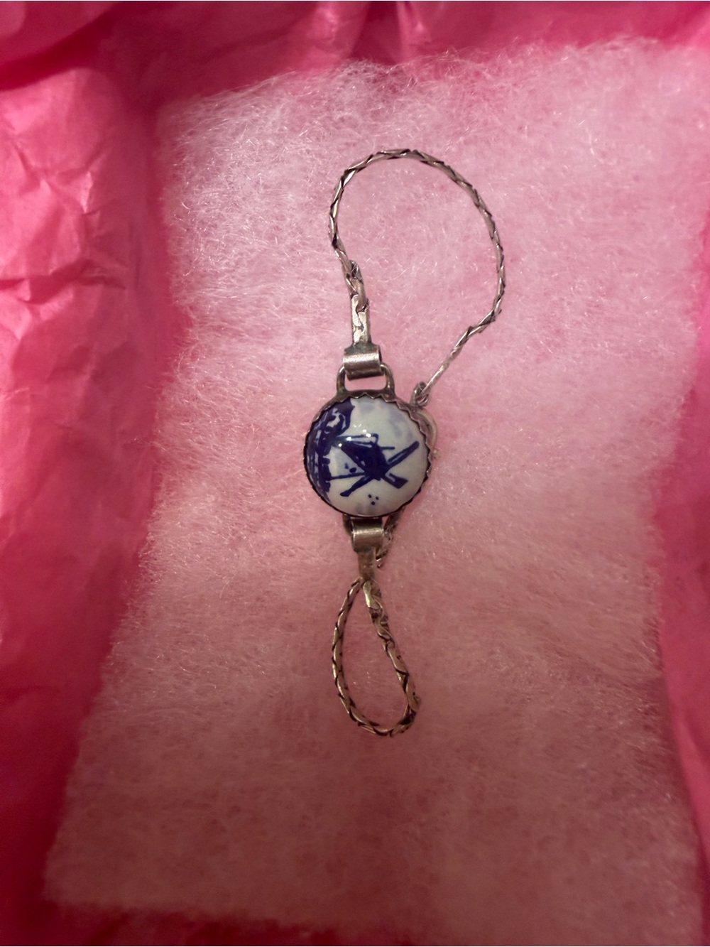 Vintage delft porcelain windmill Dainty child size bracelet